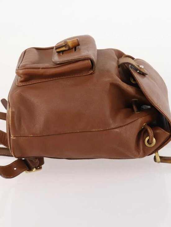 GUCCI Bamboo Backpack Leather Brown Gold Auth 169775 main image 5